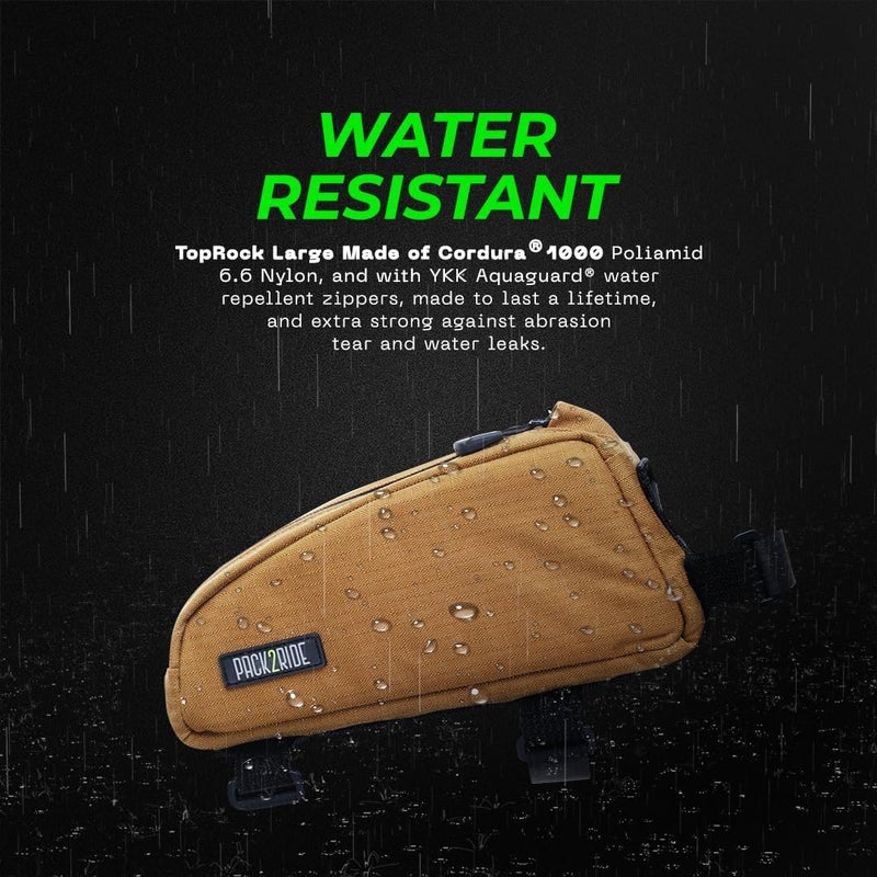 PACK2RIDE Toprock Frame Bag - Water Resistant, Durable Cordura Fabric & Bicycle Daily Essentials Holder - Top Tube, Frame Storage, Bikepacking for Road, Gravel Cycling - Coyote (1 L) - Image 3